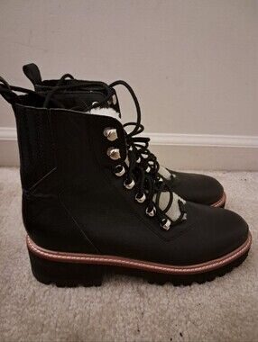 Marc Fisher LTD Boots Women's 7.5 Izzie Lug Sole Leather Sheep Fur Winter Cozy